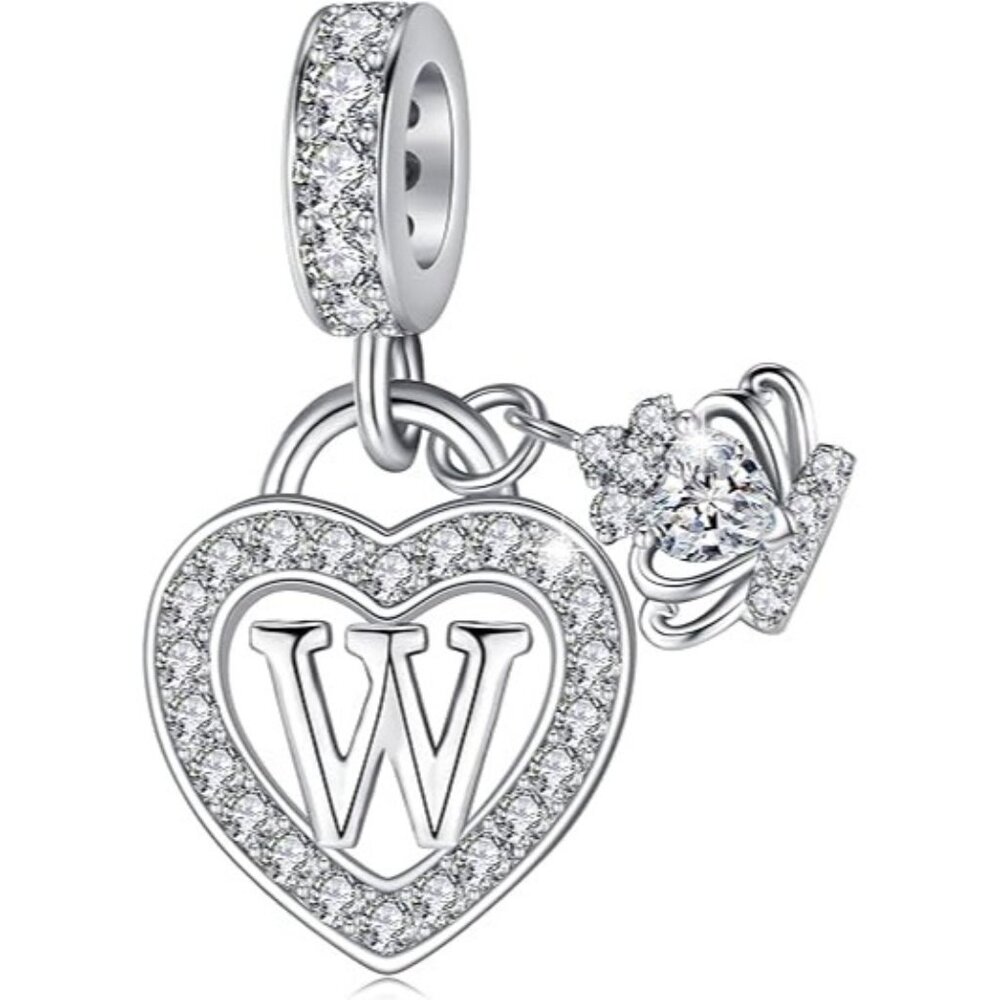 Letter W Letter Charms Silver Heart Alphabet Initial Dangle Charms